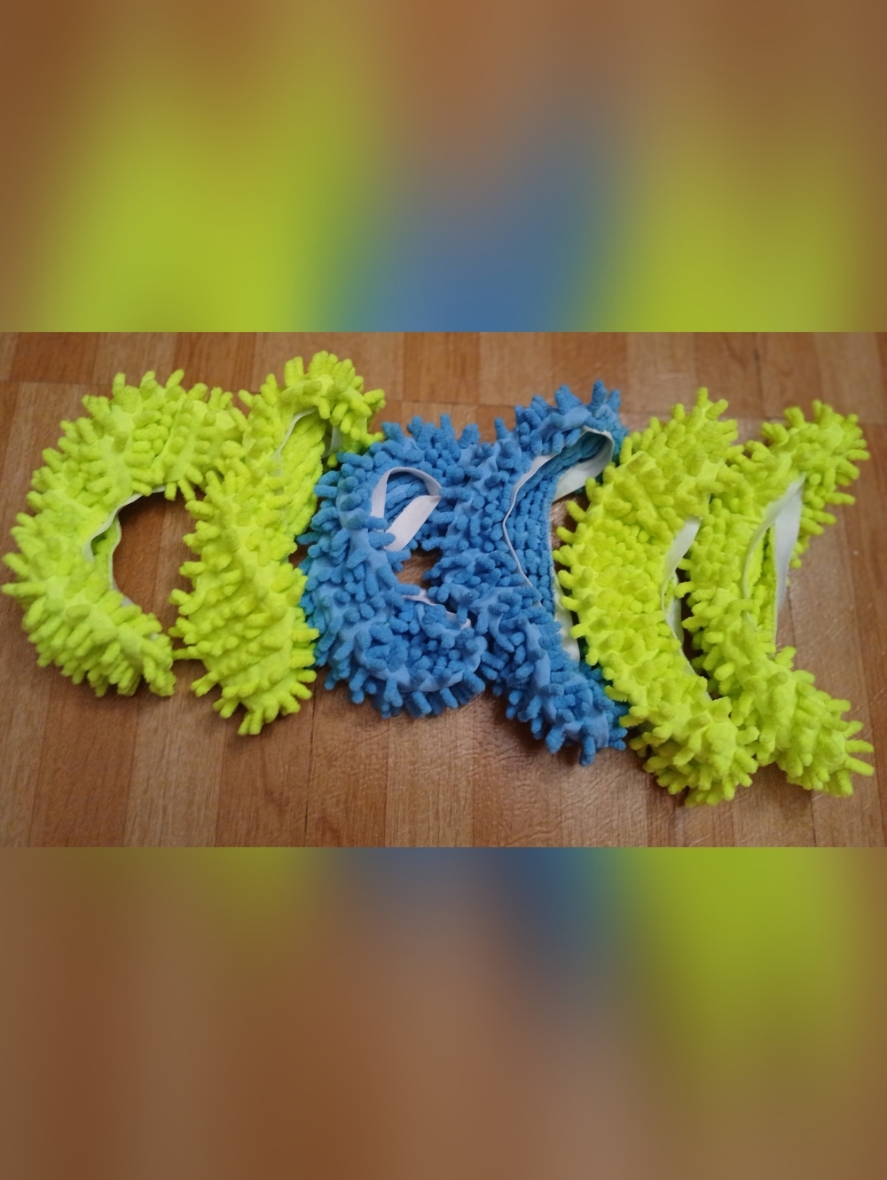 Microfiber Mopping Slippers - Blue & Neon Yellow, Set Of 3, Never Used.